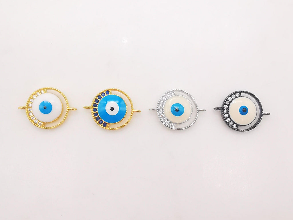 Cubic Evil Eye Connector Charm, 18K Gold Plated Micro CZ Pave Connector, 12mm, Bracelet Making, Jewelry Findings S125