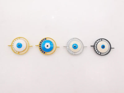 Cubic Evil Eye Connector Charm, 18K Gold Plated Micro CZ Pave Connector, 12mm, Bracelet Making, Jewelry Findings S125