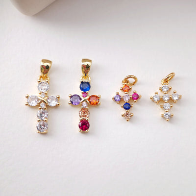 Cross Charms, CZ Pave Cross Pendant, Multiple Cross Styles, 18K Gold Plated Brass, Necklace Making Charms, Jewelry Findings S1198