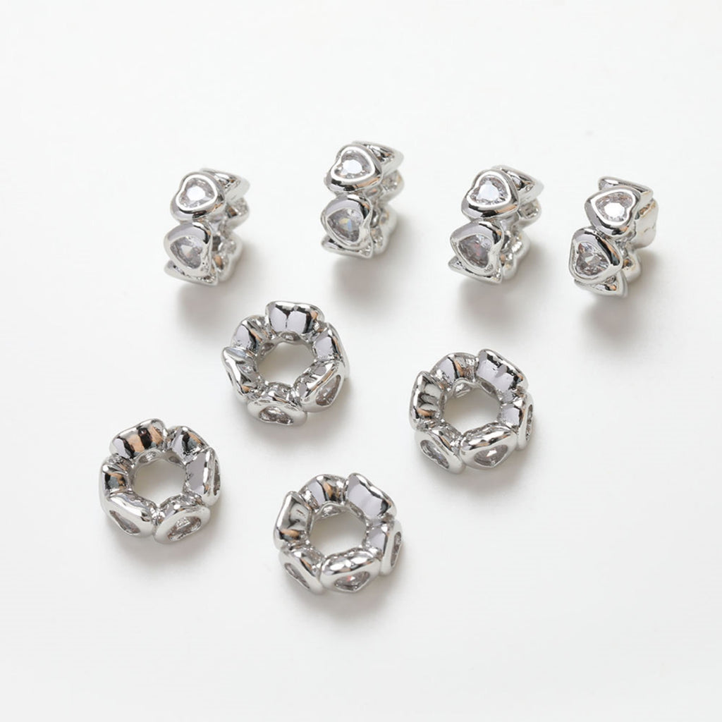 Cuentas espaciadoras redondas con forma de flor de corazón, chapadas en oro de 14 quilates, cuentas con espaciado de agujeros de circonita, cuentas para hacer collares y aretes, accesorios de joyería SC014