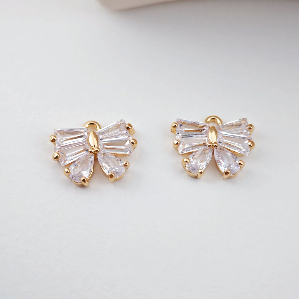 CZ Pave Butterfly Charm, Cubic Zirconia Pendant, Earring Charm, Real Gold Plated Brass Earring Charms, Jewelry Findings D0054
