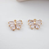 CZ Pave Butterfly Charm, Cubic Zirconia Pendant, Earring Charm, Real Gold Plated Brass Earring Charms, Jewelry Findings D0054