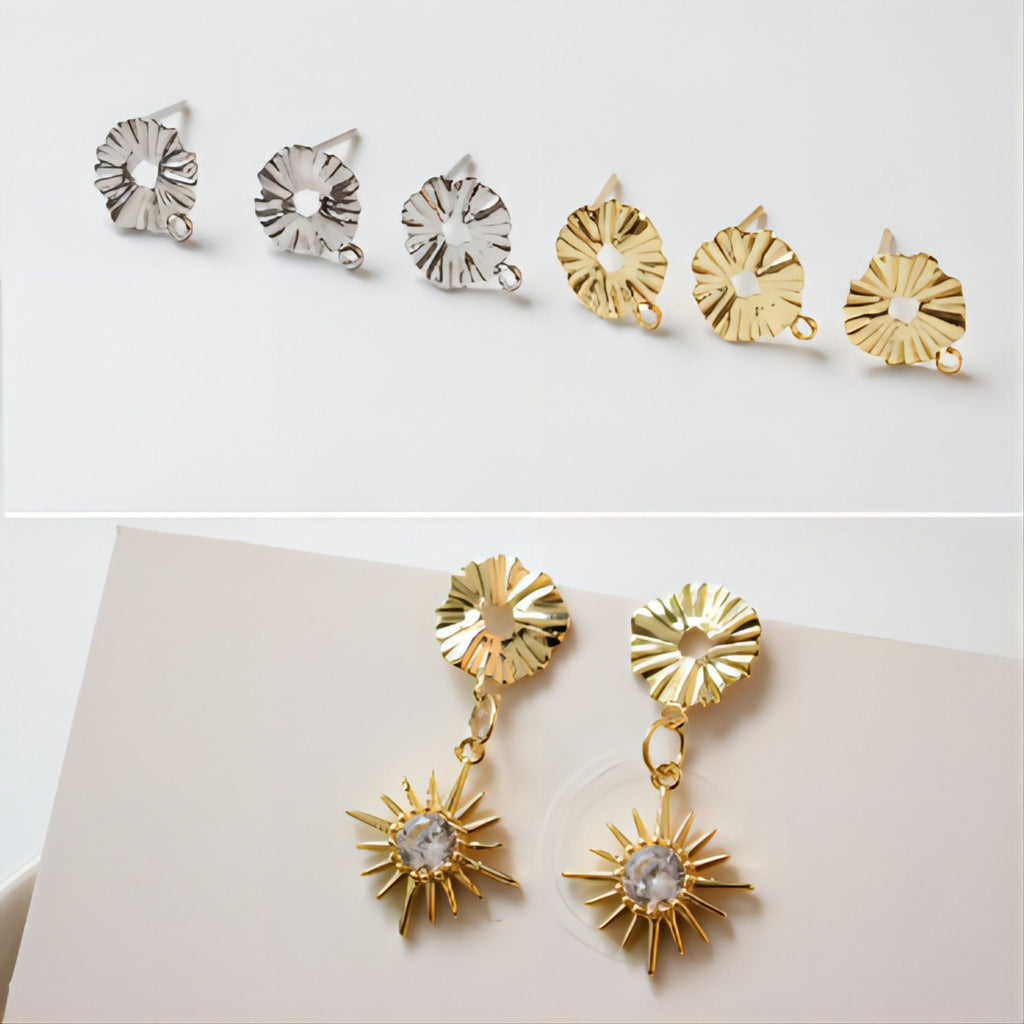 10 pendientes redondos plisados ​​calados con aro, dorados/plateados, de plata S925, sin níquel, hipoalergénicos, JJ011