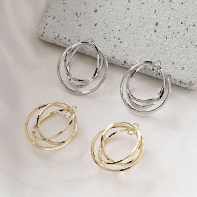 Triple Ring Pendant, 14K Shiny Gold/Silver Plated Openwork Pendant, with 2 loops, for Jewelry Making Supply ZZ075