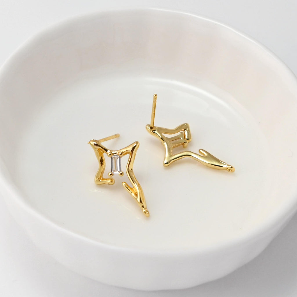 North Star Earrings Post With Loop, CZ Pave ,18K Gold Plated, Nickel Free, S925 Silver Pin, Ear Stud Hypoallergenic Earring Findings D0456