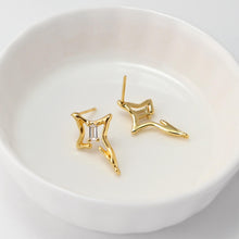 Load image into Gallery viewer, North Star Earrings Post With Loop, CZ Pave ,18K Gold Plated, Nickel Free, S925 Silver Pin, Ear Stud Hypoallergenic Earring Findings D0456