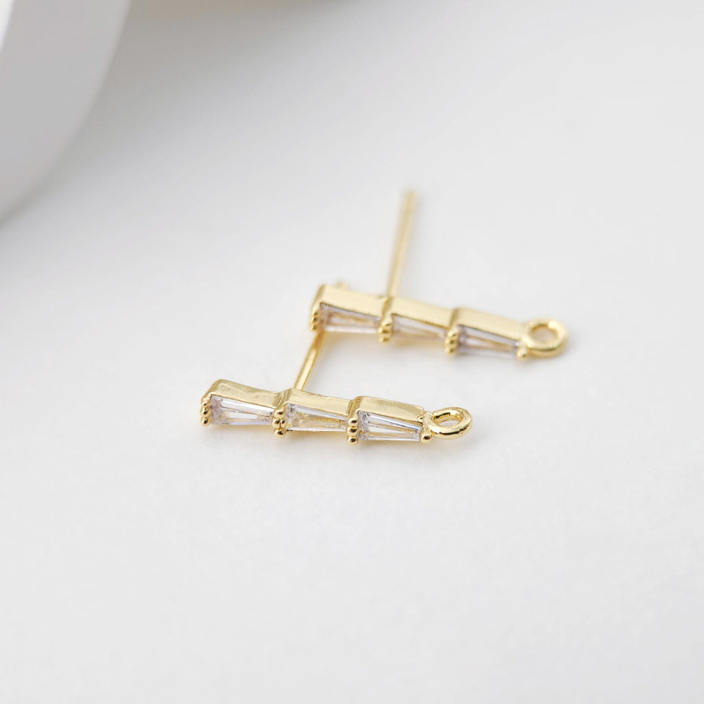 أقراط أذن مستطيلة أنيقة من الزركونيا المكعبة، عمود مطلي بالذهب مع حلقة، أداة يدوية للعثور على الأقراط، لوازم صنع الأقراط بنفسك D0246