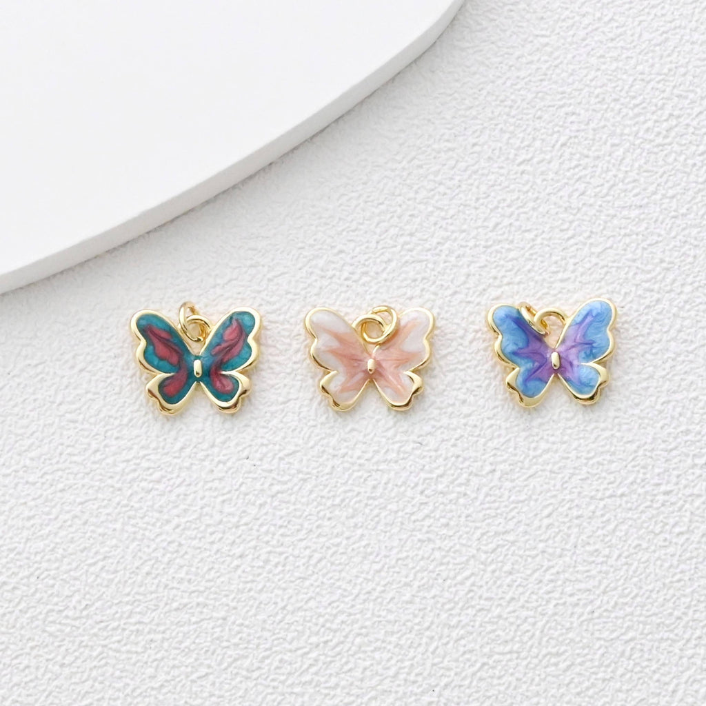 Enamel Butterfly Dangle Pendants, 18K Gold Plated Enamel Butterfly Pendant, Earring Making Charm, Jewelry Findings S1367