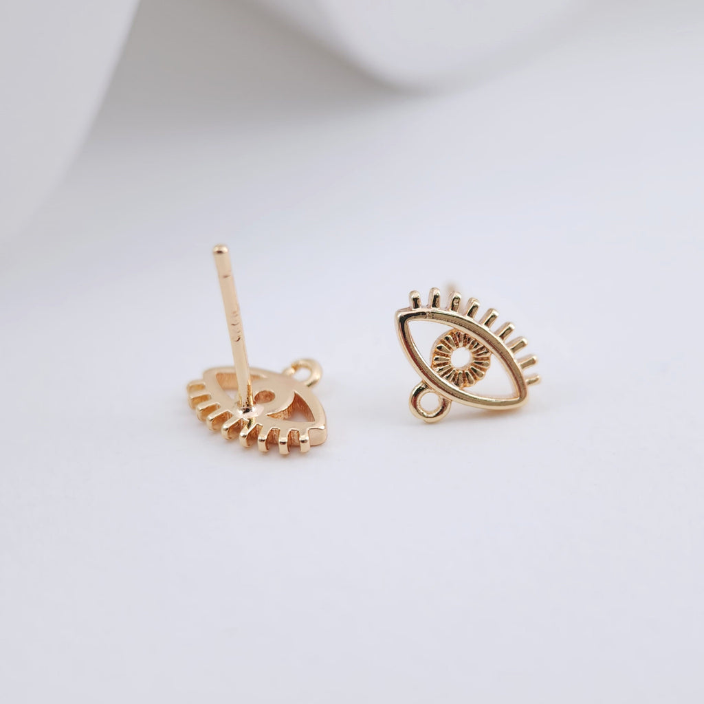 Evil Eye Post Earrings, Gold Plated Vintage  Earring Post with Loop,Hypoallergenic, Handmade Earring Finding, DIY Earring Supplies ZX218