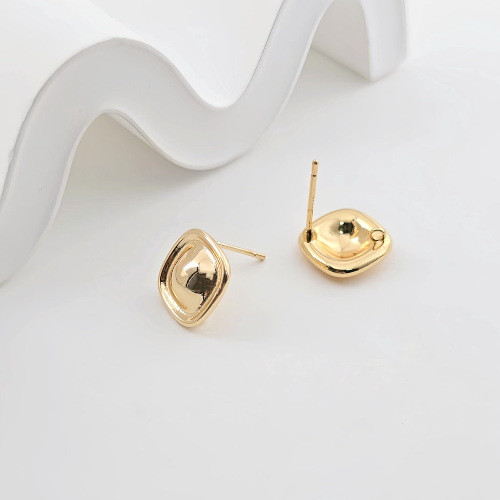 18K Gold Square Post With Loop, S925 Silver Pin, Stud Earring Nickel Free, 13.4mm, Hypoallergenic Earring Findings ZX301
