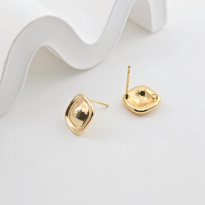 18K Gold Square Post With Loop, S925 Silver Pin, Stud Earring Nickel Free, 13.4mm, Hypoallergenic Earring Findings ZX301