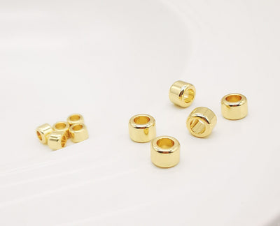 Shiny Gold Plated Tube Beads, 5x7mm, 18K Gold Round Tube Beads, Tube Bracelet Beads, Gold Plated Spacer Beads, Jewelry Finding S20335