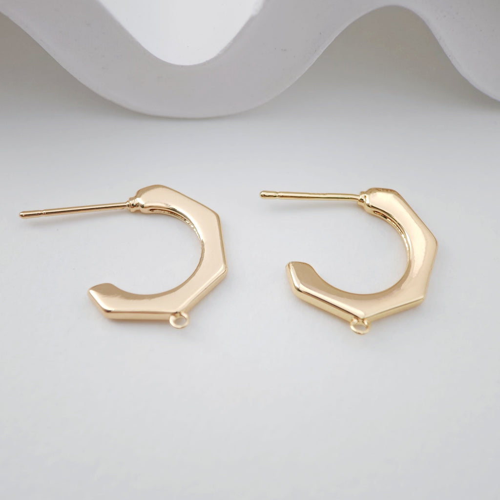 Pendientes en forma de C con aro, oro y plata de 18 quilates, sin níquel, con aro, hipoalergénicos, ZX200