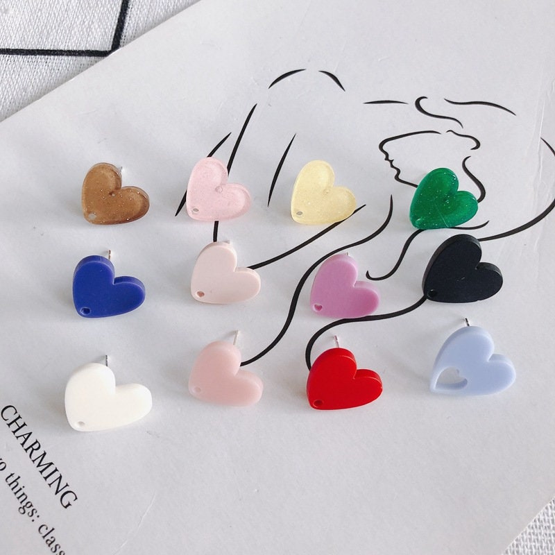 10PCS Heart Acrylic Earring Findings, 12 Colors You Choose, S925 Silver Ear Stick, Nickel Free, Earring Finding MY003