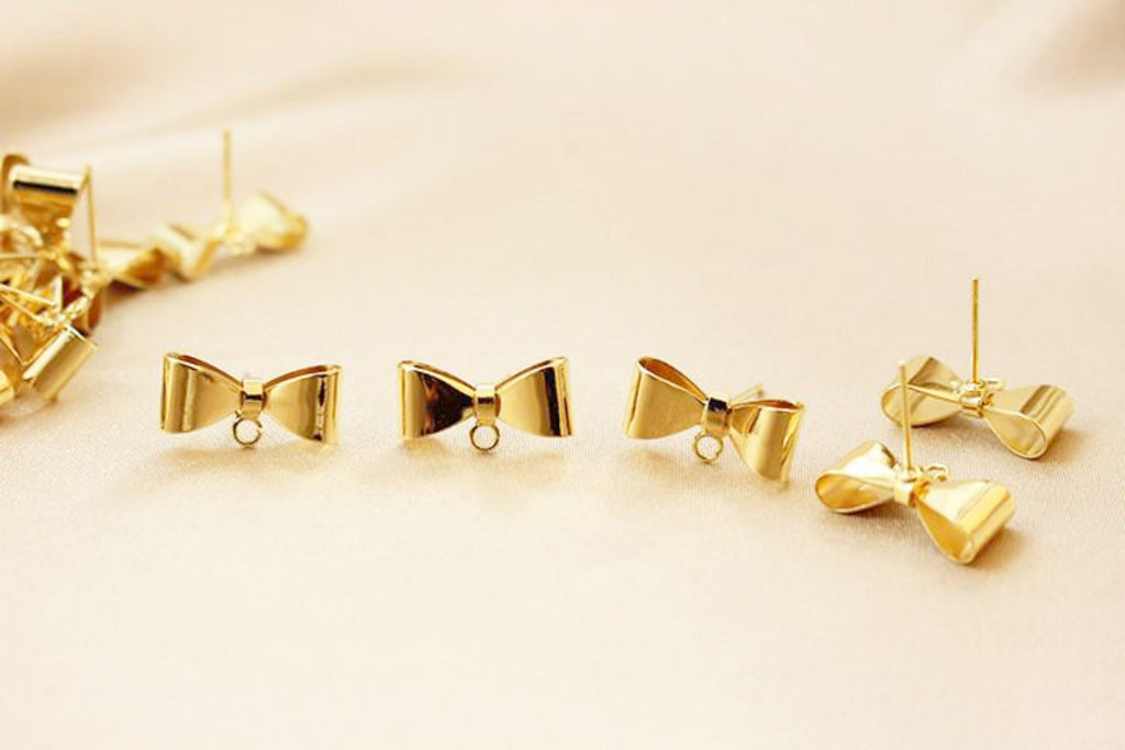 4pcs Gold Bow Earring Post With Loop, S925 Silver Ear Pin Nickel Free Earrings, Bowtie Ear Stud Loop, Hypoallergenic Earring Findings GZ148