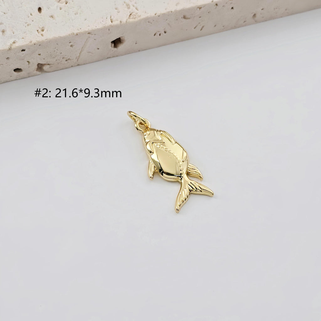 Gold Marine Life Pendant, 18k Gold Plated Brass Charm, Polish Gold Fish Pendant, Necklace Making, Jewelry Findings S1271
