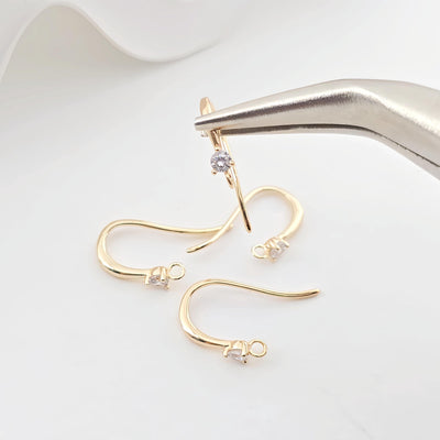 14K Gold Plated Ear Wires, Cubic Pave Earring Hooks, Nickel Free, Fish Hooks, Ear Wires for Jewelry Making ZX296