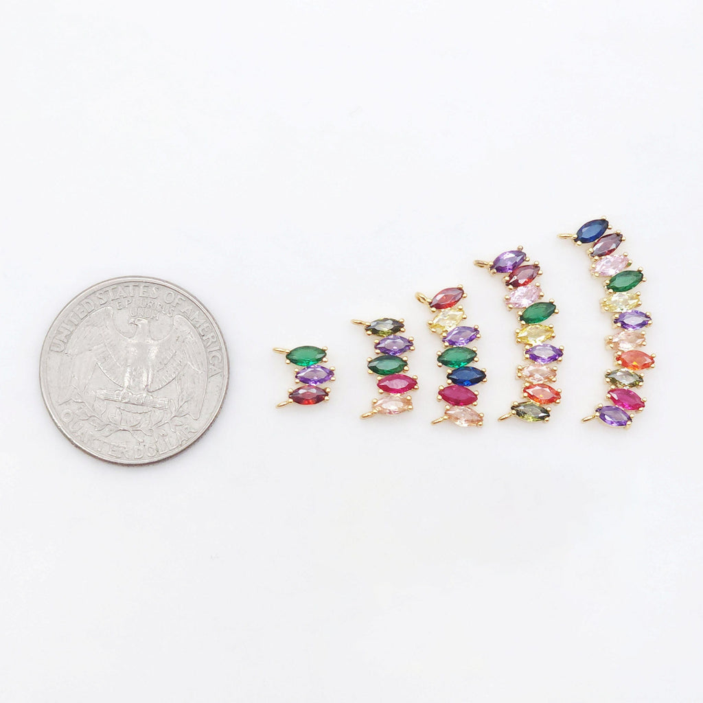 Rainbow Cubic Tennis Connector, 4mm CZ, 18K Gold Plated CZ Pave Tennis Pendant, Bracelet Making Charm, Jewelry Findings S20540