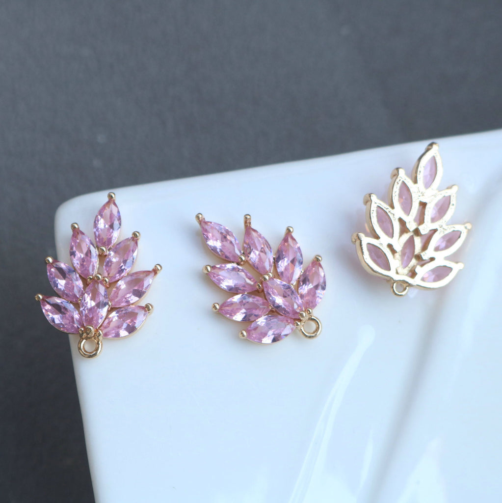 2pcs Big Size CZ Pave Leaf Charm, Cubic Zircon Leaf Pendant, CZ Earring Charms,  Gold Plated  Earring Charms, Jewelry Findings HL041-f268