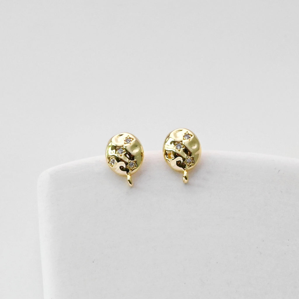 أقراط دائرية مطروقة، عمود ذهبي للقرط مع حلقة، مضاد للحساسية، نتائج القرط، لوازم صنع الأقراط يدويًا D0418