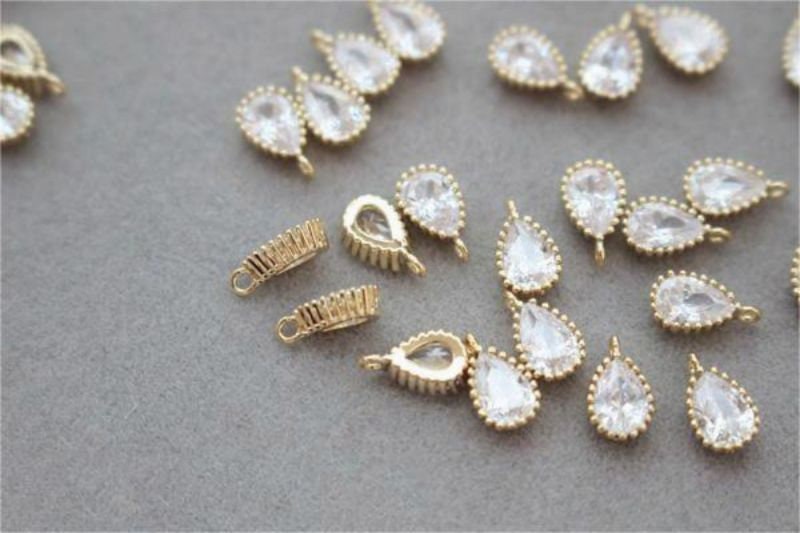 Heart Charms, Drop, Triangles Crystal Cubic Pave Pendant, 14K Gold Plated, Bracelet Necklace Making Pendants, Jewelry Findings GZ427