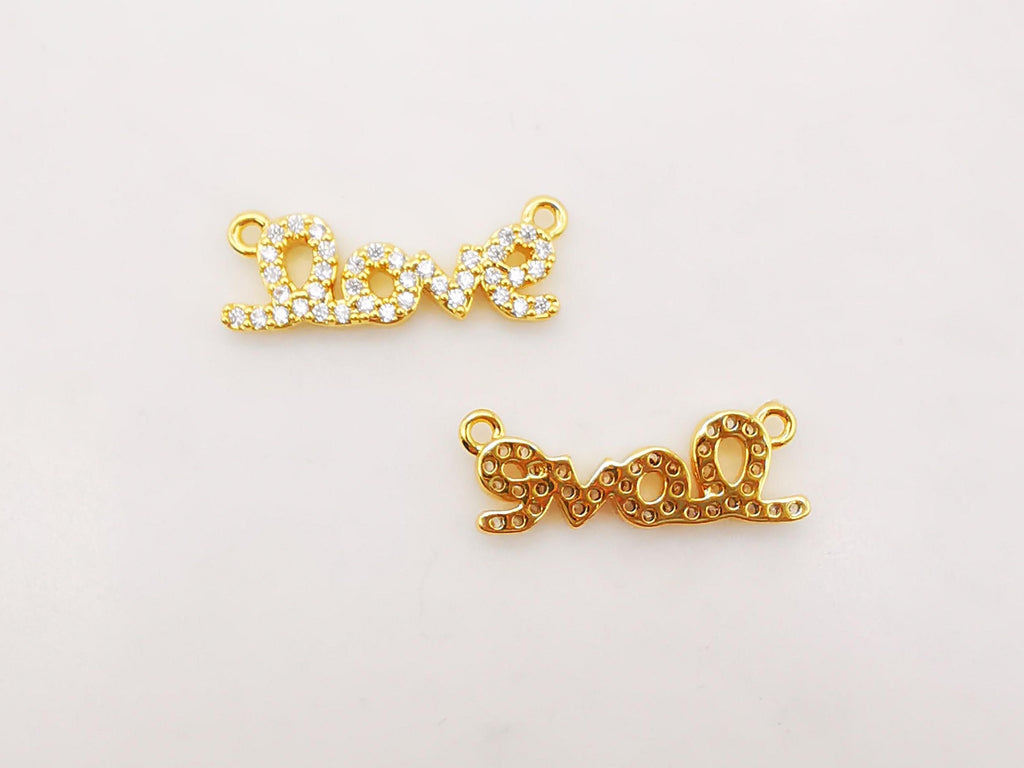 Cubic LOVE Connector, 18K Gold Plated Micro CZ Pave Connector Charm, Necklace Making Findings, 18x6mm, Jewelry Finding Gift for Her S908