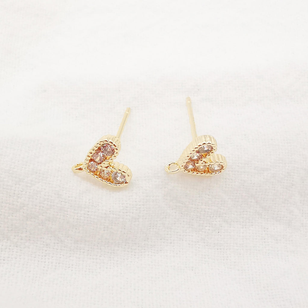 10PCS Cubic Heart Earring Post, Dainty 14K Gold Plated Brass Stud Earring With Loop, S925 Silver Ear Pin,Ear Post,Earring Finding Z056/bb012