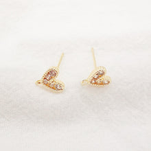 Load image into Gallery viewer, 10PCS Cubic Heart Earring Post, Dainty 14K Gold Plated Brass Stud Earring With Loop, S925 Silver Ear Pin,Ear Post,Earring Finding Z056/bb012