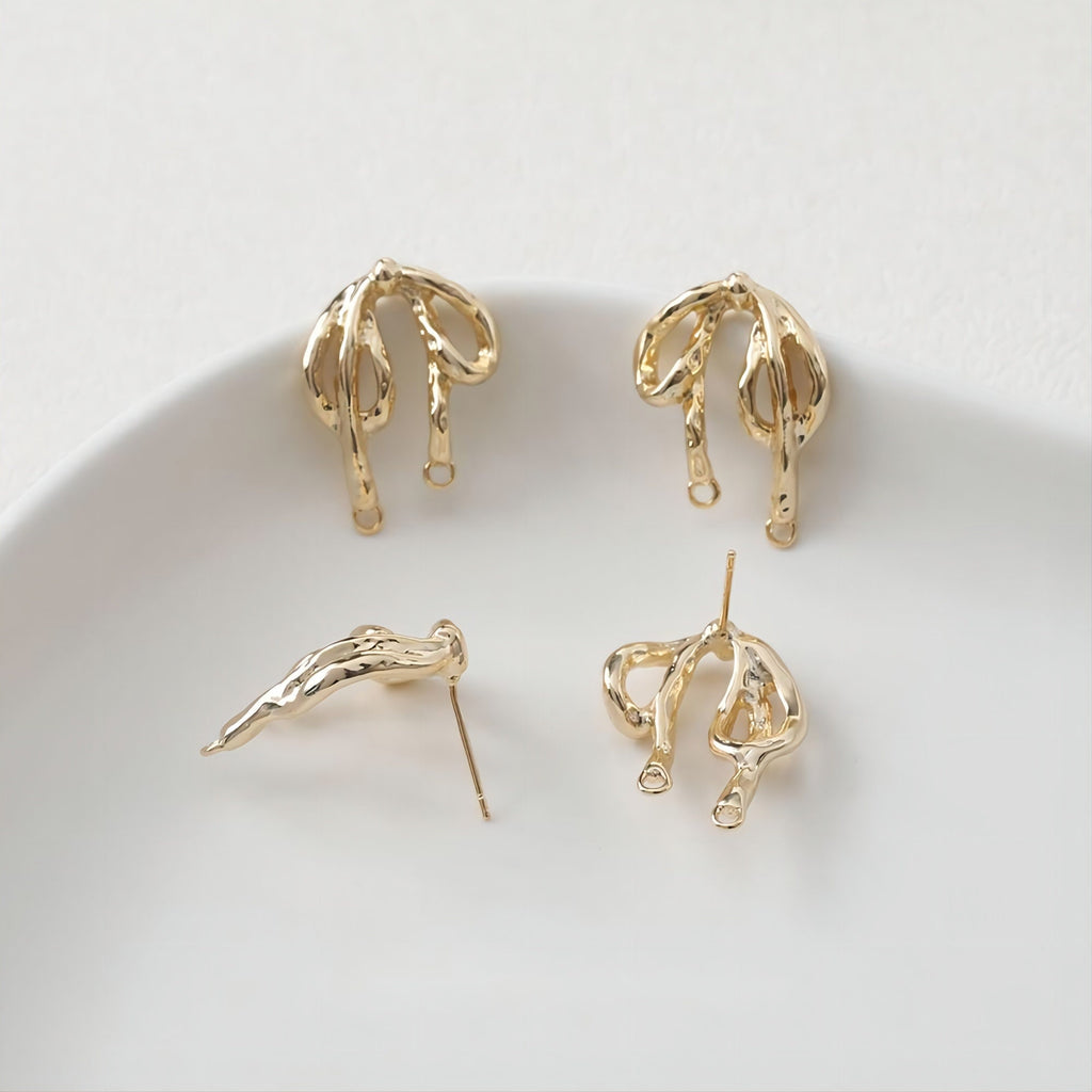 Hammered Bow Tie Earring Post, 14K Gold/Silver, S925 Silver Pin Nickel Free Earrings, Bow Tie Ear Stud with Loop GE008