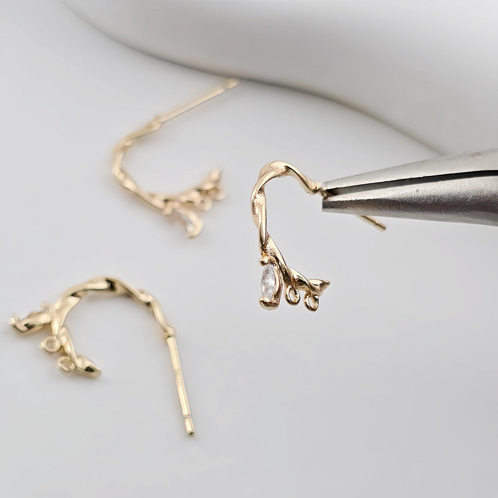14K Gold Plated Ear Wires with 2 loops, Cubic Pave, S925 silver pin, Nickel Free, Fish Hooks, Ear Wires for Jewelry Making ZX261