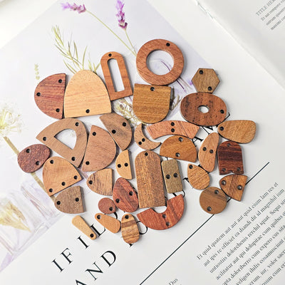 10PCS Boho Geometric Shape Wood Charms, Bohemian Wooden Pendant, Reclaimed Walnut Wood, Geometric Statement Wood Earrings Diy Ideas JT1005