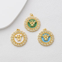 Cargar imagen en el visor de la galería, Dijes redondos de abeja esmaltados, dijes de insecto circulares con pavé de circonitas, colgante chapado en oro de 18 quilates, dije para crear collares y aretes, accesorios de joyería S1349