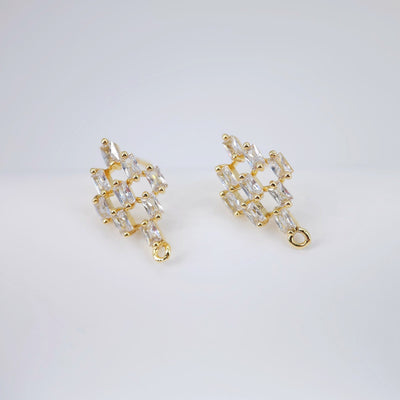 Cubic Zirconia Rhombus Post Earrings, Gold Earring Post with Loop, Hypoallergenic, Earring Findings, Handmade Earring Supplies D0033