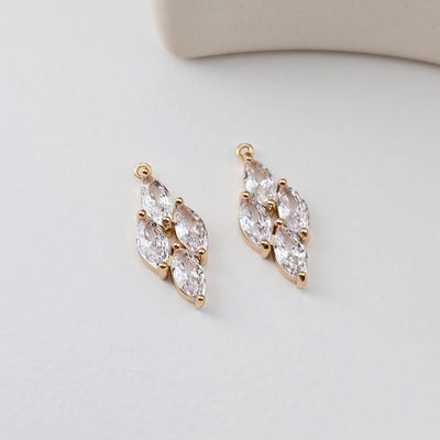 Oval Flower Charm, Cubic Zircon Crystal Flower Pendant, CZ Earring Charms, Real Gold Plated Brass Earring Charms, Jewelry Findings D0301