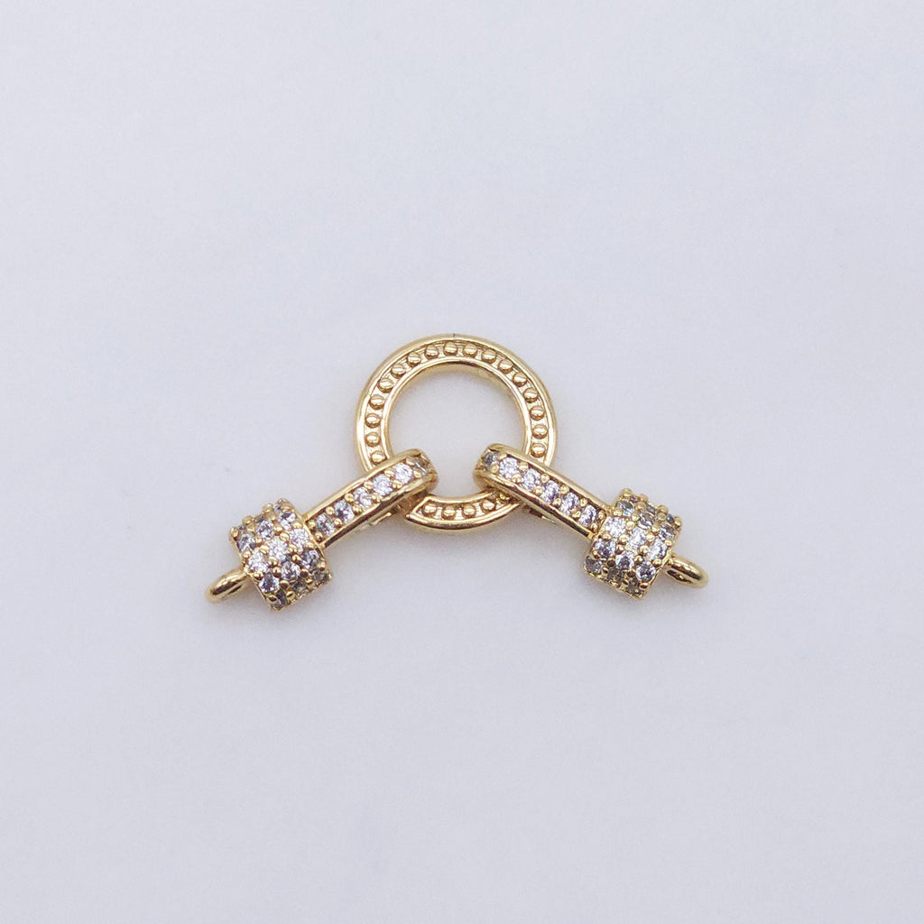 Conector de cierre cúbico, chapado en oro de 14 quilates, pavé de circonitas cúbicas, 34,6 x 12 mm, cierre con presilla, conector, cierre para pulseras S20599