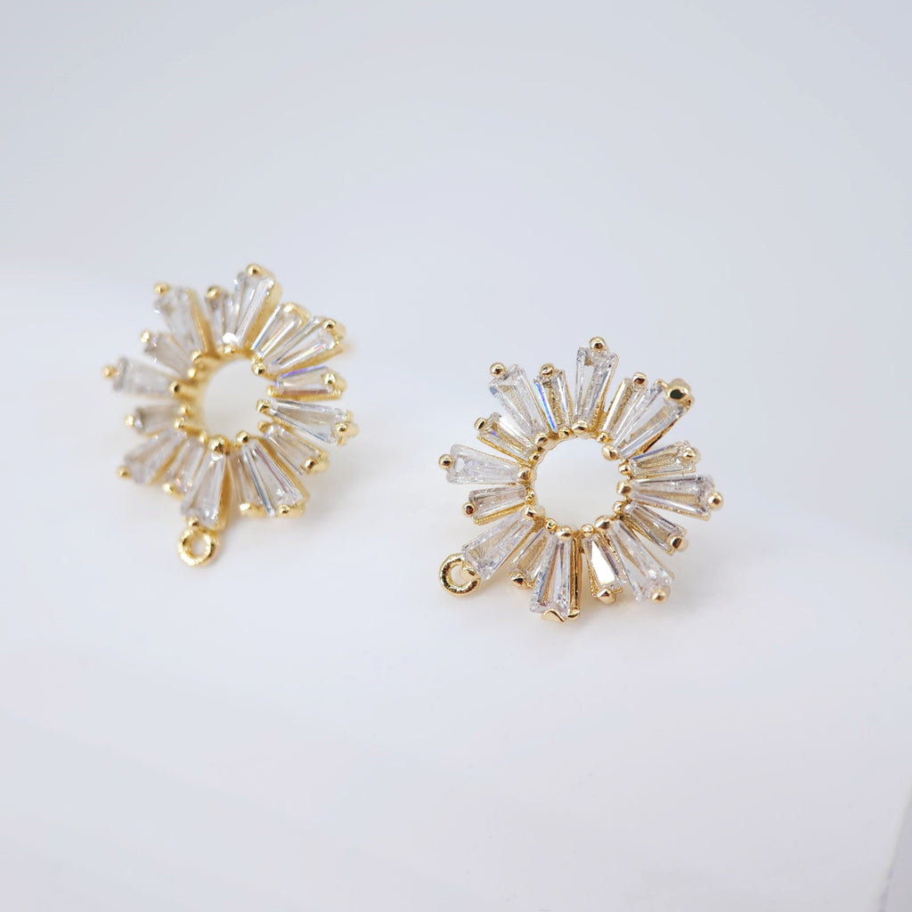 Cubic Zirconia Circle Post Earrings,Gold Plated Earring Post with Loop,Hypoallergenic,DIY Earring Findings,Handmade Earring Supplies D0034