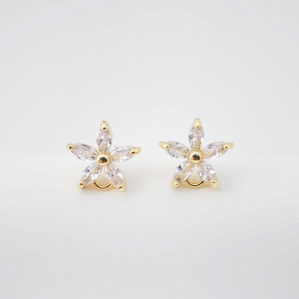 أقراط على شكل زهرة من الزركونيا المكعبة، مطلية بالذهب مع حلقة، مضادة للحساسية، أدوات يدوية الصنع، لوازم صنع الأقراط بنفسك D0245