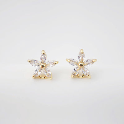 أقراط على شكل زهرة من الزركونيا المكعبة، مطلية بالذهب مع حلقة، مضادة للحساسية، أدوات يدوية الصنع، لوازم صنع الأقراط بنفسك D0245