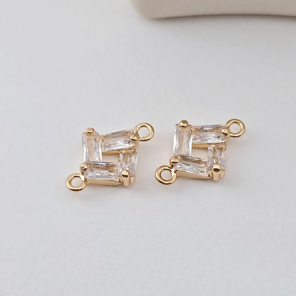 CZ Pave Rhombic Connector, Cubic Pendant, Earring Connectors, Real Gold Plated Brass Earring Charms, Jewelry Findings D0287