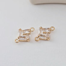 Load image into Gallery viewer, CZ Pave Rhombic Connector, Cubic Pendant, Earring Connectors, Real Gold Plated Brass Earring Charms, Jewelry Findings D0287