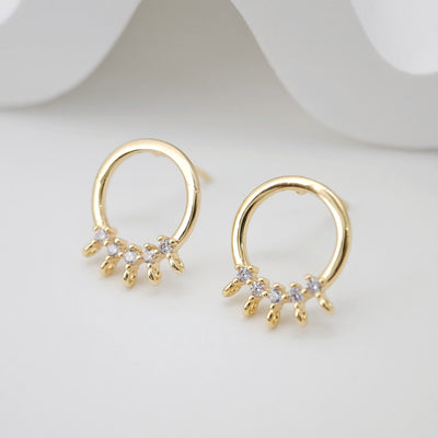 4 pendientes circulares con 5 anillas, pendientes de oro de 18 quilates, pasador de plata S925, pavé de circonitas, sin níquel, accesorios para pendientes ZX015