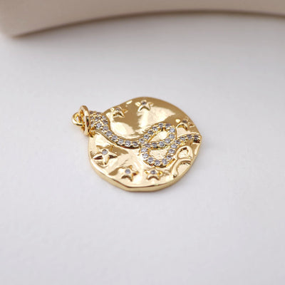 Snake Charm, Dainty CZ Pave, Round Pendant, 18K Gold Plated, Snake Pendant, Bracelet Necklace Making Charm, Jewelry Finding S1213