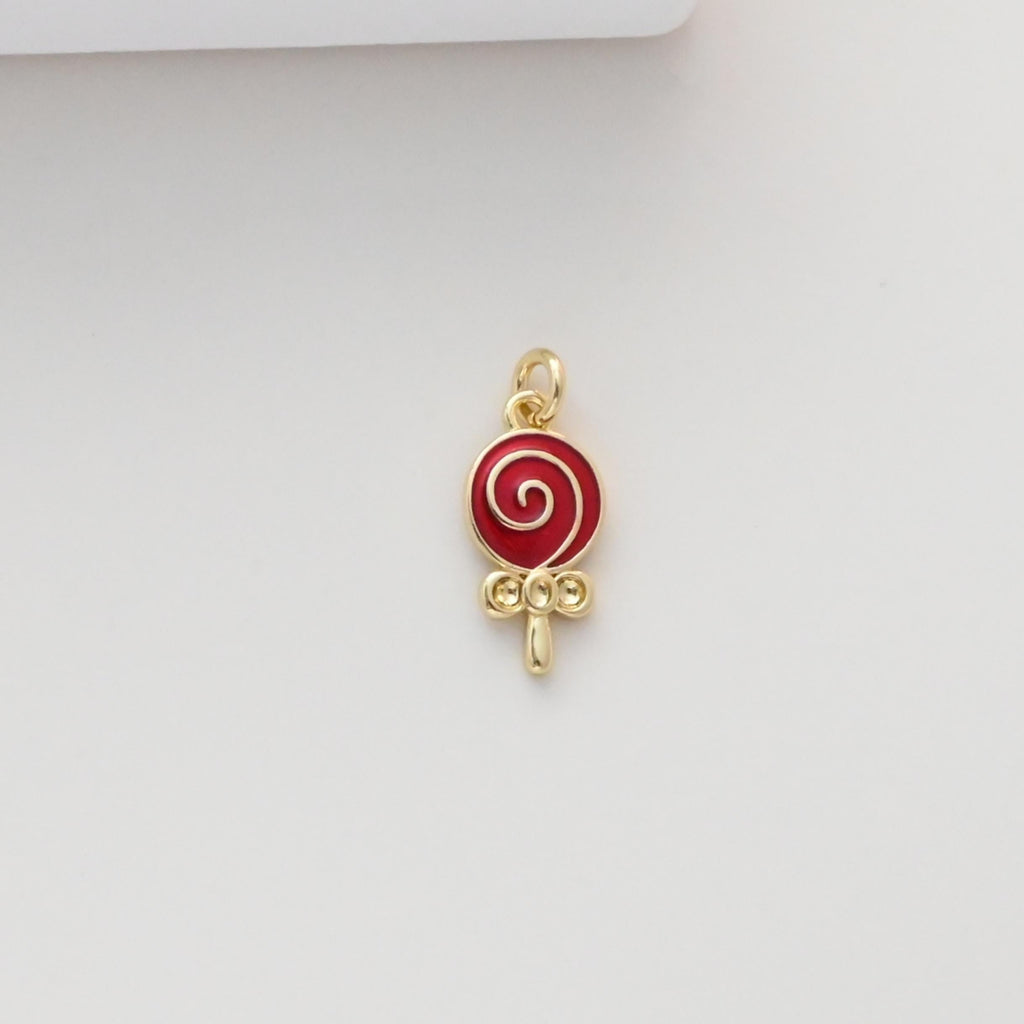 Enamel Lollipop Pendant, Lollipop Charms, 18K Gold Plated, Pink Lollipop, Enamel Pendant, Earring Making Charm, Jewelry Findings S1314