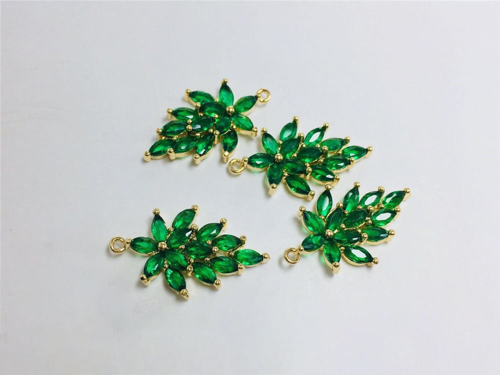 CZ Pave Leaf Charm, Cubic Zircon Crystal Leaf Pendant, CZ Earring Charms,  Real Gold Plated Brass Earring Charms, Jewelry Finding ZR016-F039