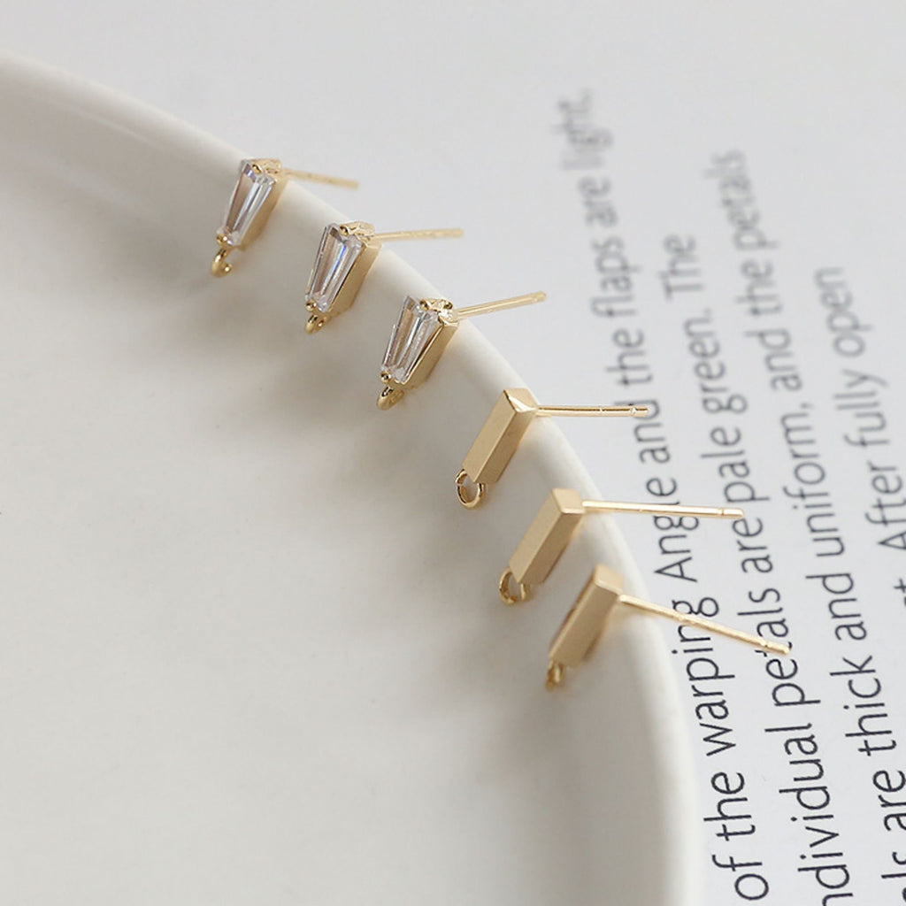 10 قطع من دبابيس الأذن الصغيرة المستطيلة مع حلقات، دبوس أذن من الفضة S925، خالية من النيكل، أحجار كريمة من الزركون مطلية بالذهب عيار 18 قيراطًا، ZX040