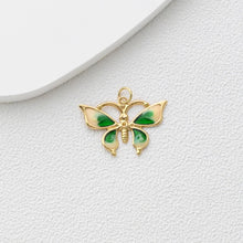 Load image into Gallery viewer, Enamel Butterfly Dangle Pendants, 18K Gold Plated Enamel Butterfly Pendant, Earring Making Charm, Jewelry Findings S1361