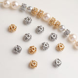 Pave CZ Flower Spacer Beads, 14K Gold/Silver Plated, Round Beads, Dainty Earring Making Beads, Jewelry Finding GZ720
