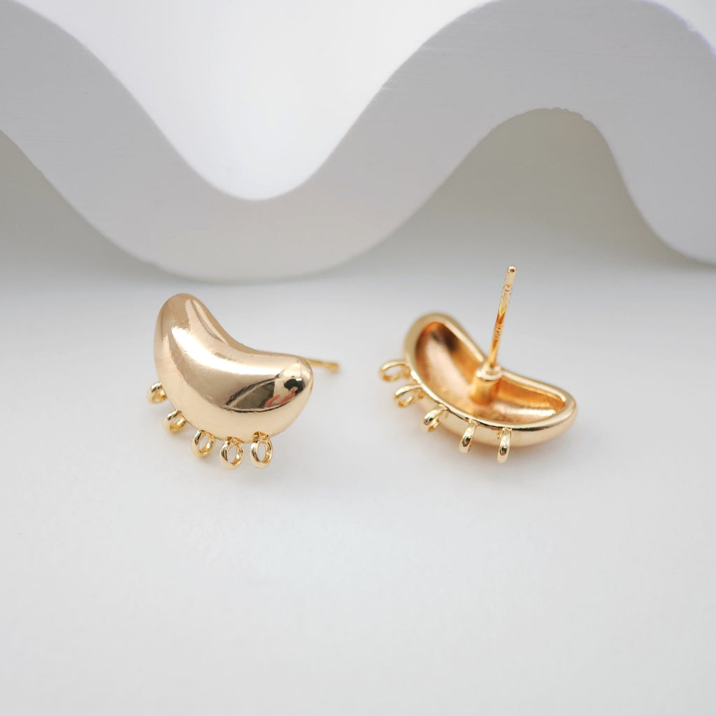 Pendiente de botón en forma de frijol con 5 anillas, pendiente de oro de 18 quilates, pasador de plata S925, pavé de circonitas, sin níquel, accesorios para aretes ZX193