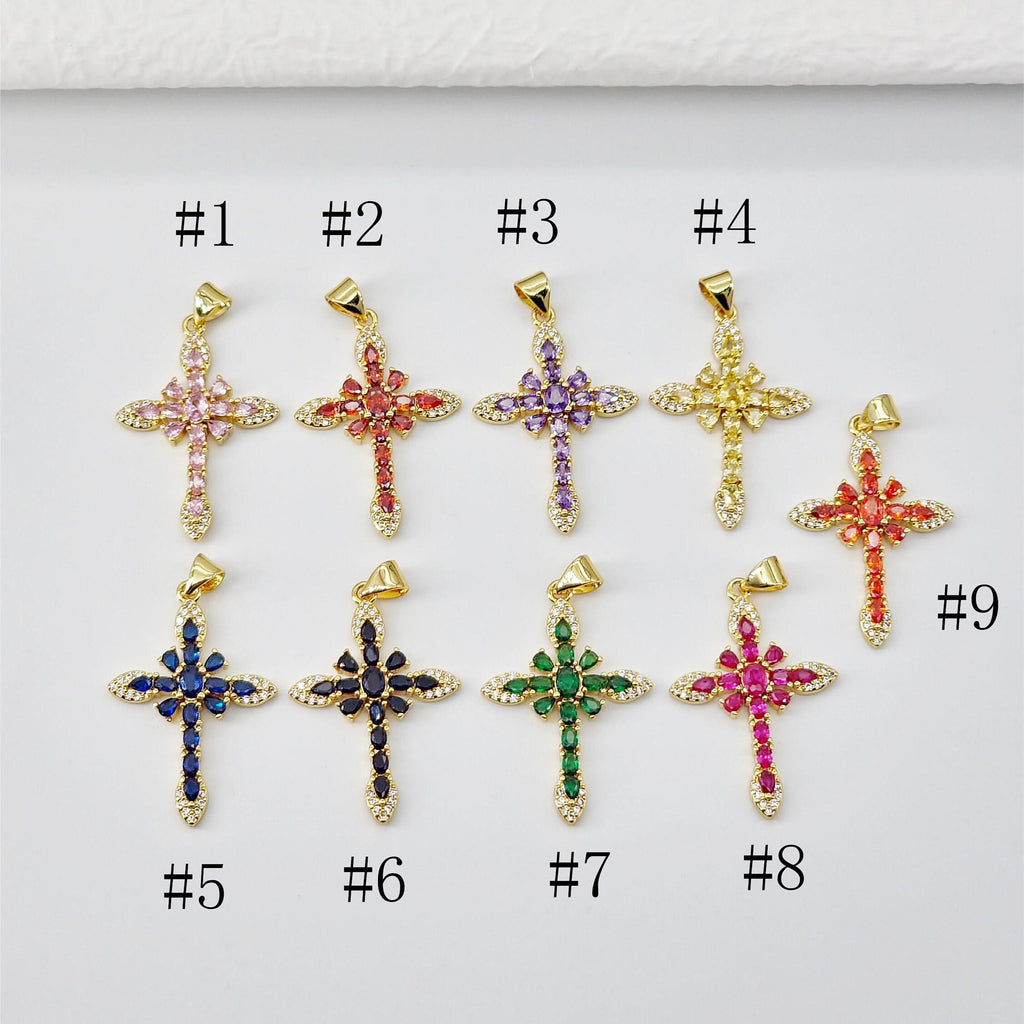 Cross Charms, CZ Pave Cross Pendant, Multiple Cross Styles, 18K Gold Plated Brass, Necklace Making Charms, Jewelry Findings S20700