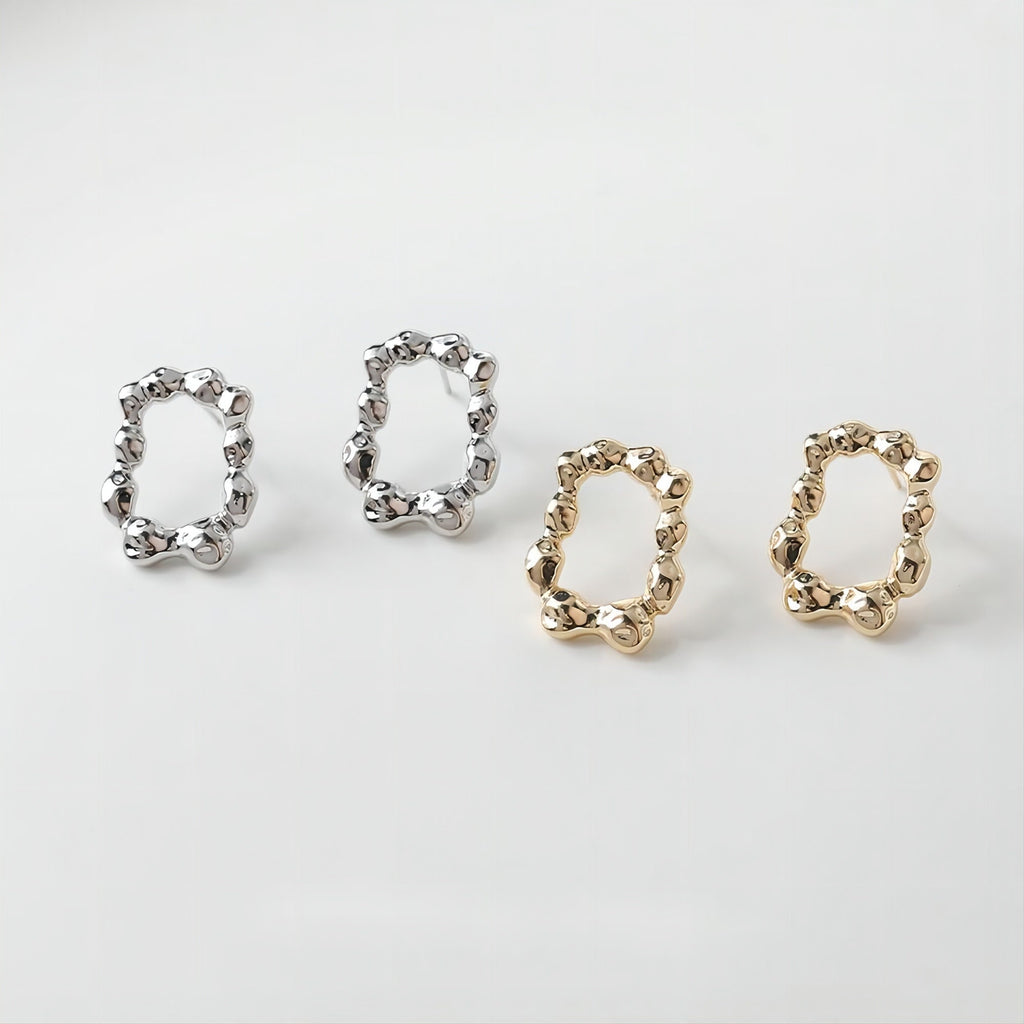 قرط مستطيل غير منتظم، ذهبي/فضي، أقراط فضة S925 خالية من النيكل، نتائج قرط متقطرة مضادة للحساسية GE051